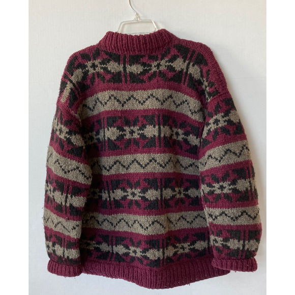 Alpaca Connection 100% Virgin Wool Pullover Sweater Large Burgundy Black Sz FREE - Picture 2 of 4